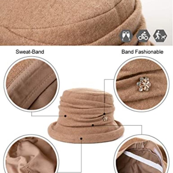 Wool Cloche Bucket Hat Elegant Vintage Fedora Winter Travel Crushable main image 8